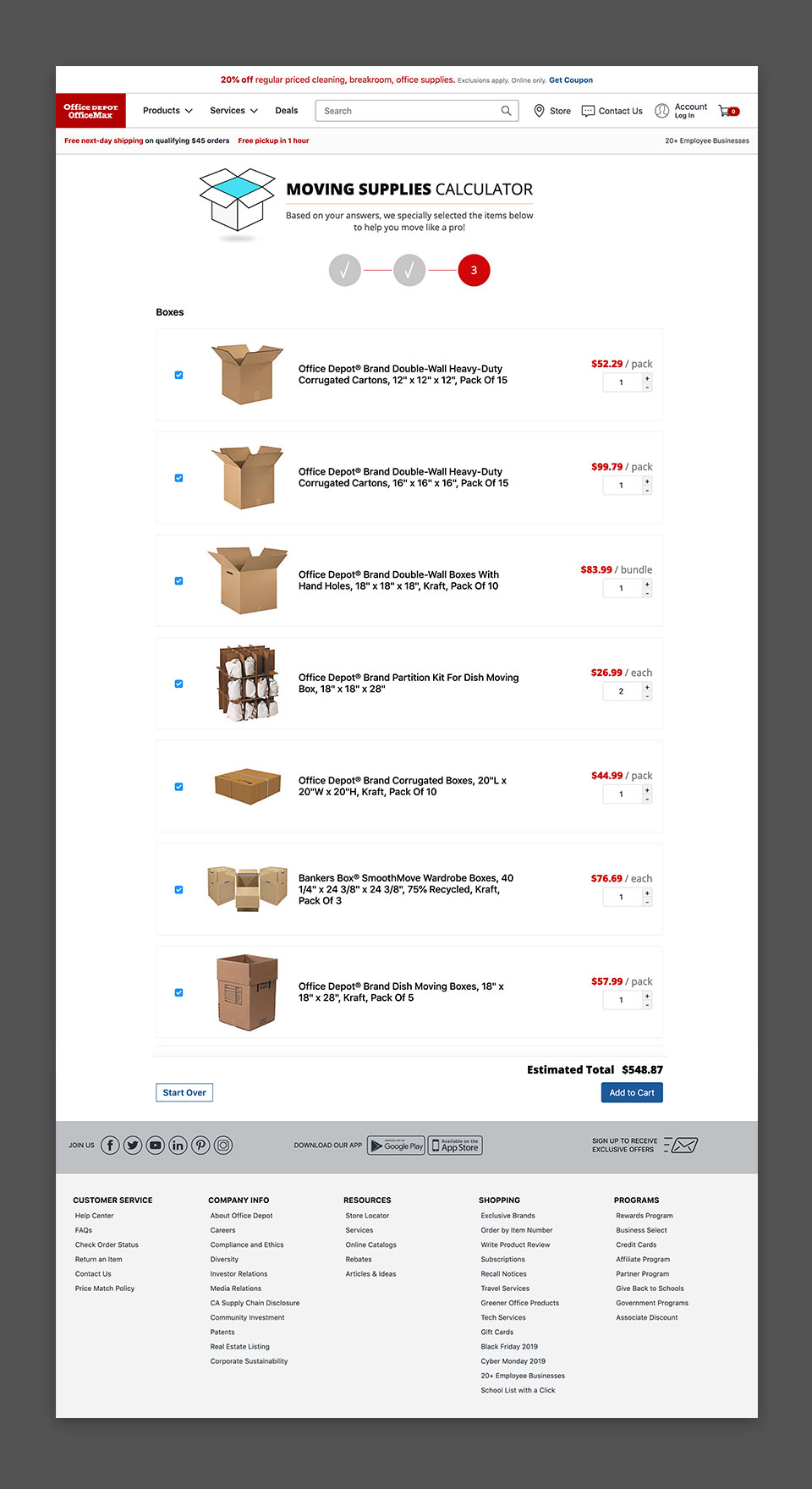 Moving Supplies Calculator